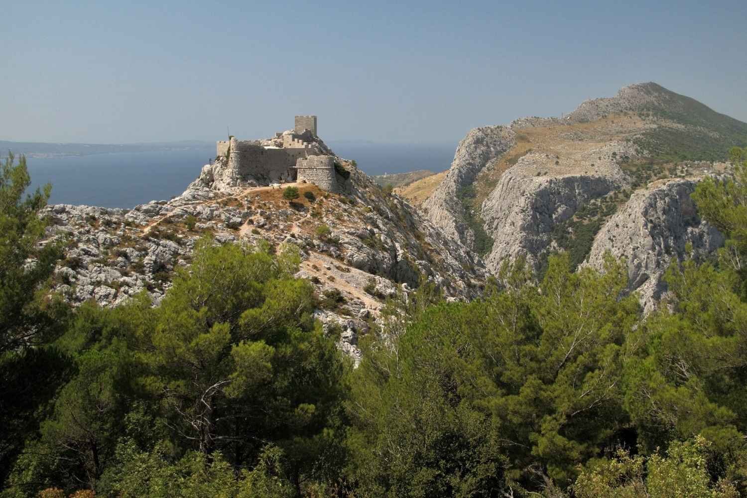 View over the Adriatic and the islands from the fortress hike above Omiš, Dalmatia