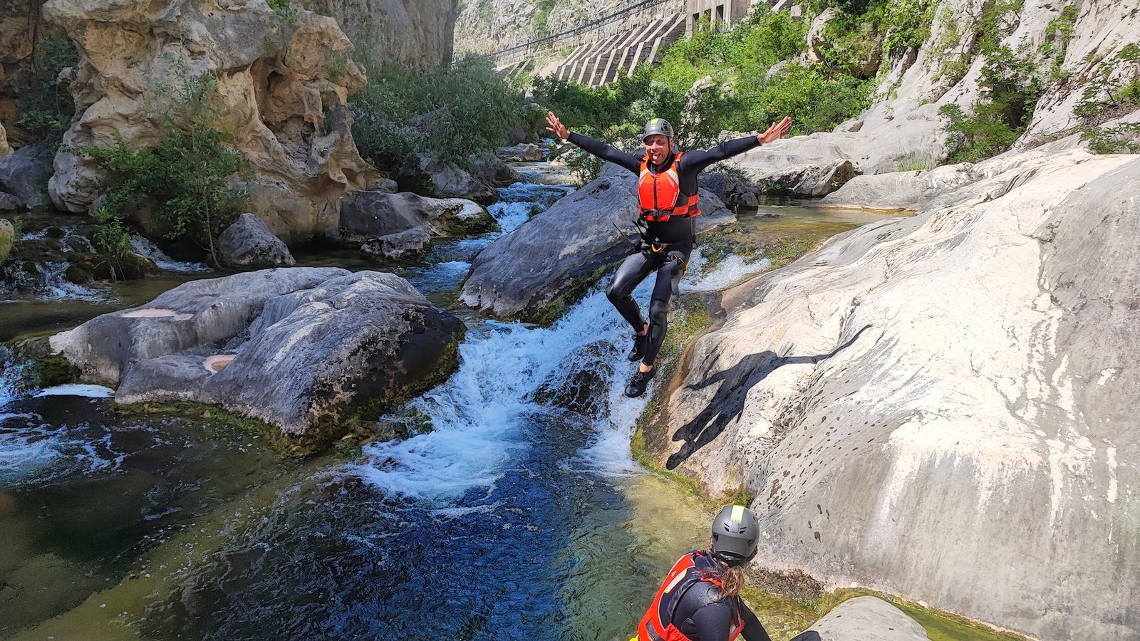 Guided canyoning group in Croatia