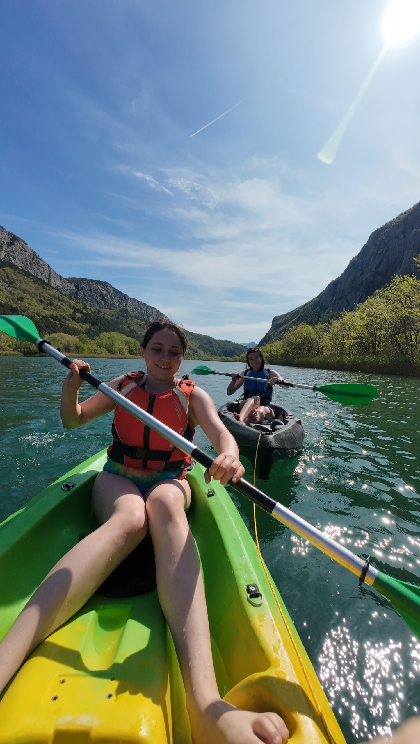 Sea kayaking on a Croatia multi-activity holiday, paddling the coast near Omiš in Dalmatia