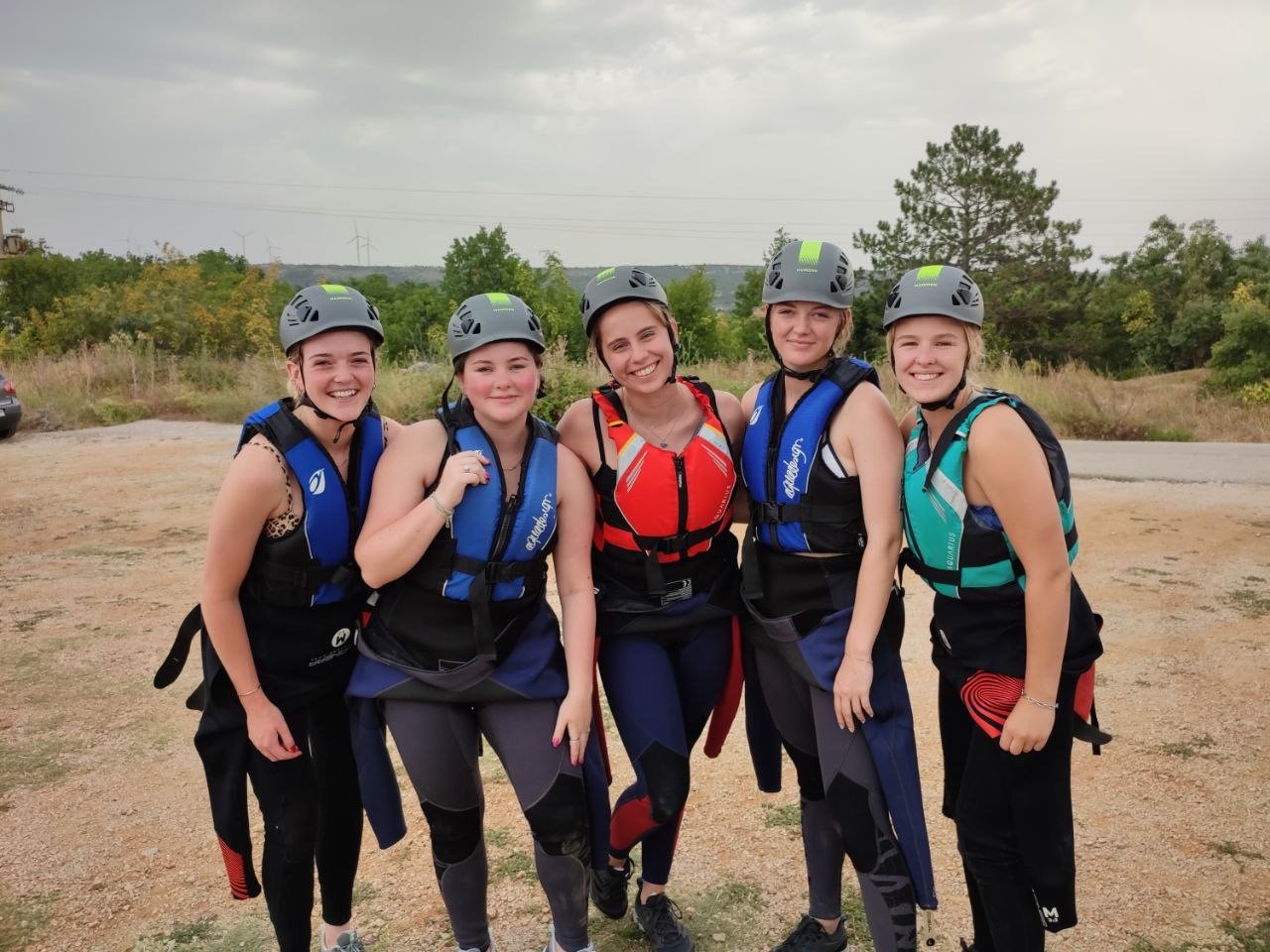 A group of women in buoyancy aids and helmets on a women-only adventure holiday in Croatia