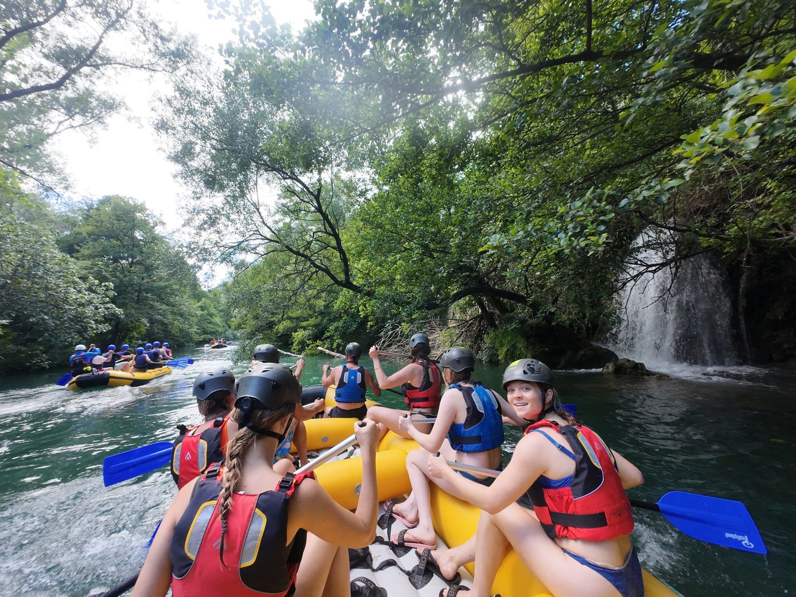 A women's group rafting the Cetina River on the women-only adventure holiday