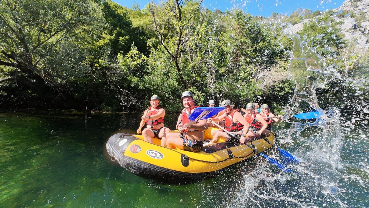 Group rafting on the Cetina River during the 7-day adventure